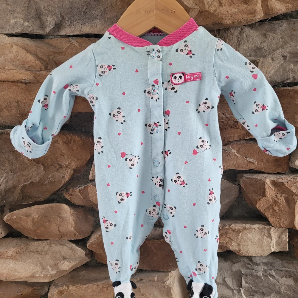 Blue Panda Print Footed Sleeper